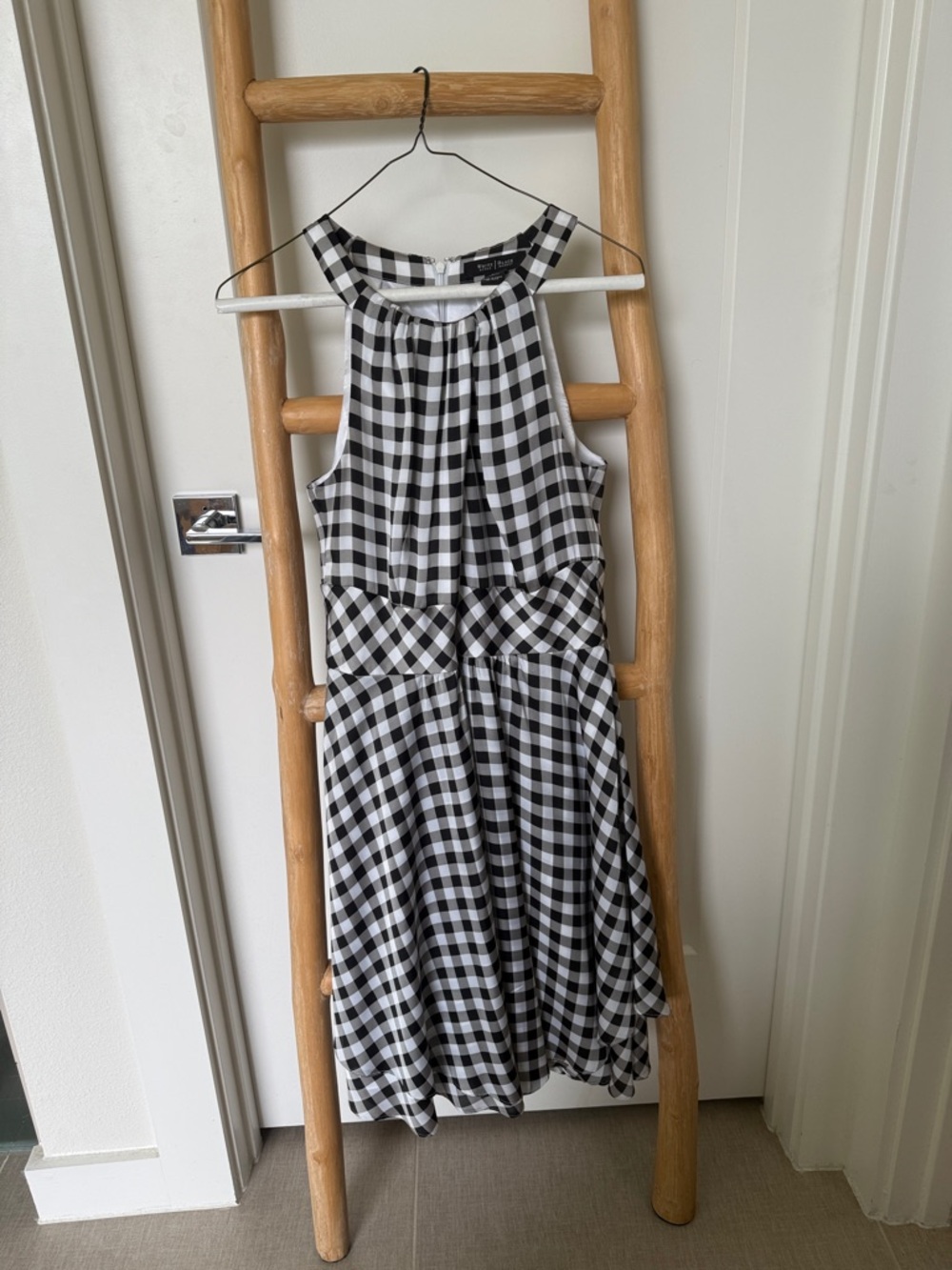White House Black Market Black & White Gingham Halter Dress